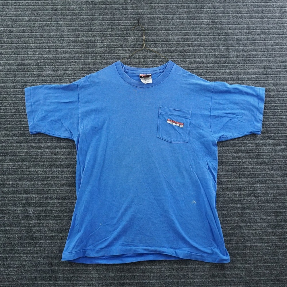 Marlboro Unlimited Pocket T-Shirt Mens OSFA Blue Vintage Wolf Graphic USA Made